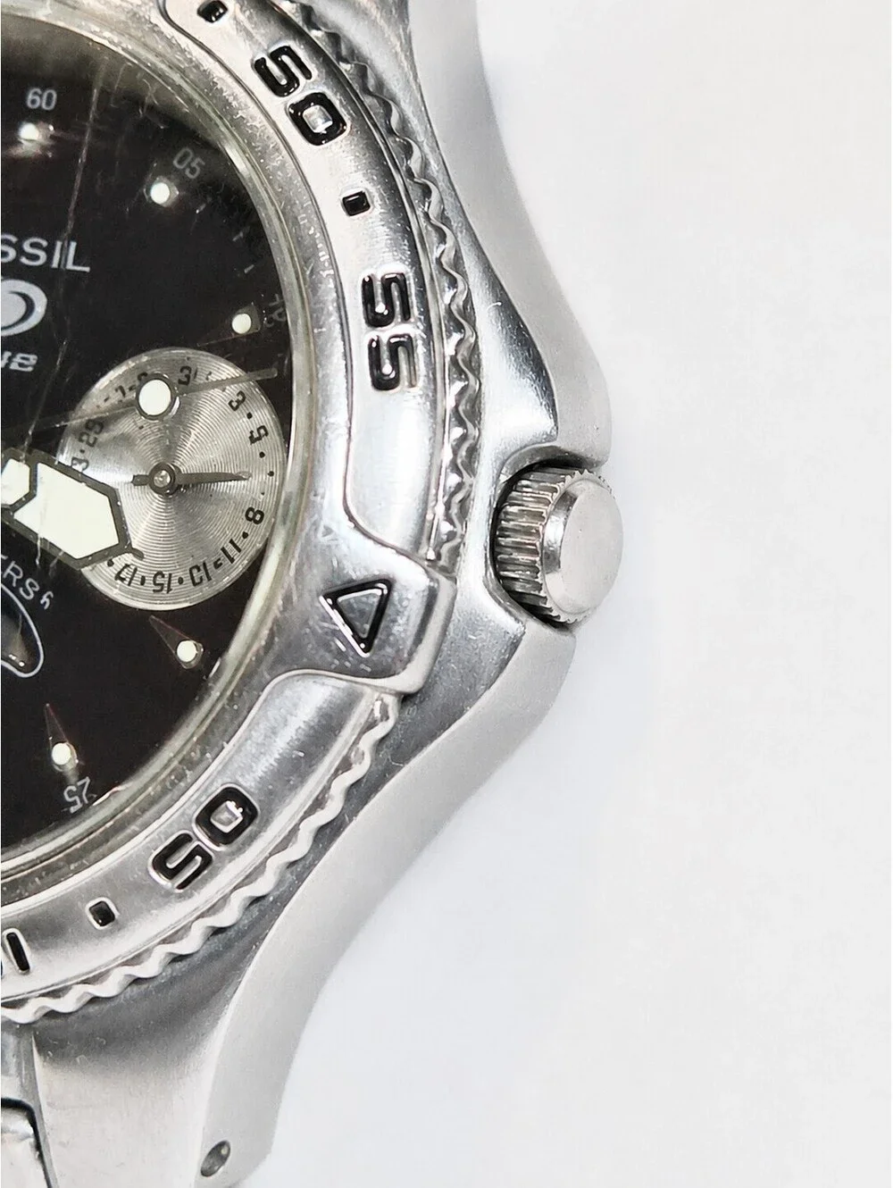Fossil Blue BQ9144 Moon Phase Date Day Subs Watch Burgundy Dial Battery